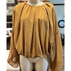 Gianni Bini Women's XL Mustard Balloon Sleeve Blouse - Romantic Peasant Style